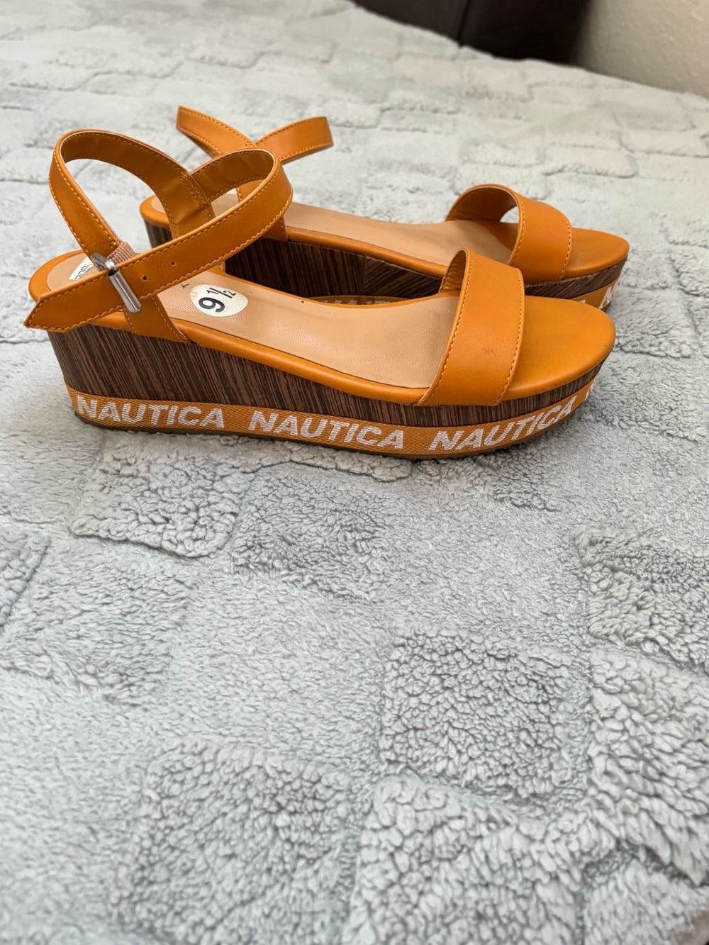 Nautica Women's Tan-Orange Platform Sandals with Logo Trim